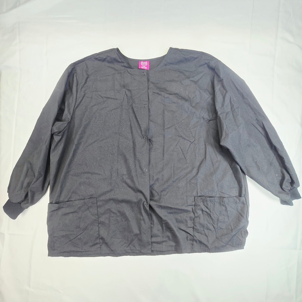 Divine Curves Women Scrub Jacket Size 3X Black Snap Front Long Sleeve Pockets